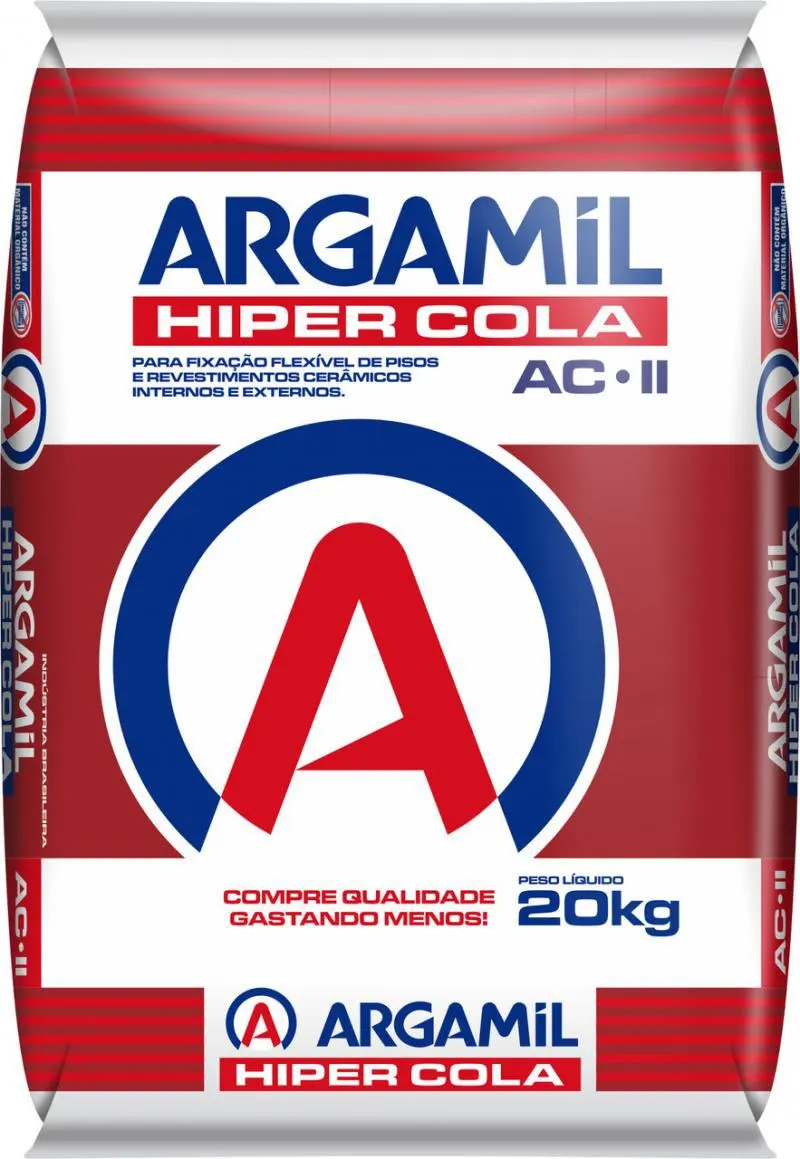 Saco de argamassa colante flexível Argamil Hiper Cola AC-II, 20 kg.