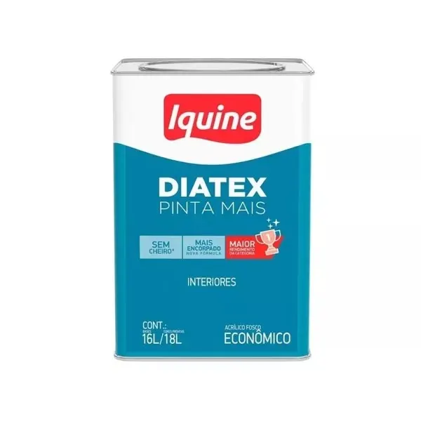 Lata de tinta Iquine Diatex Branco Neve para interiores, embalagem de 18 litros.